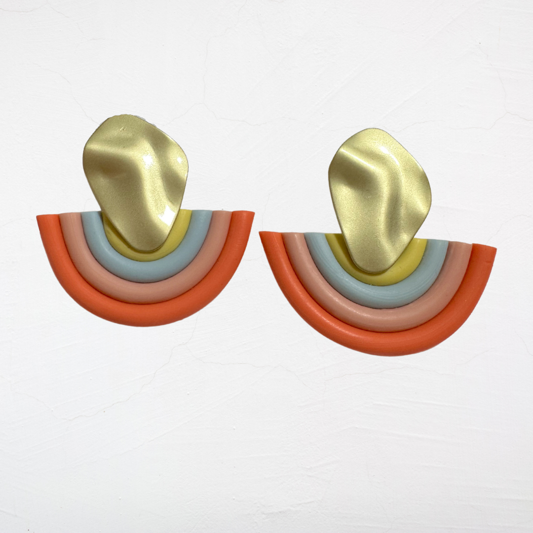 Rainbow Clay Fan Earrings