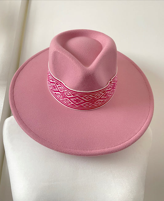 Pink Tribal Boho Stripe Fedora Hat