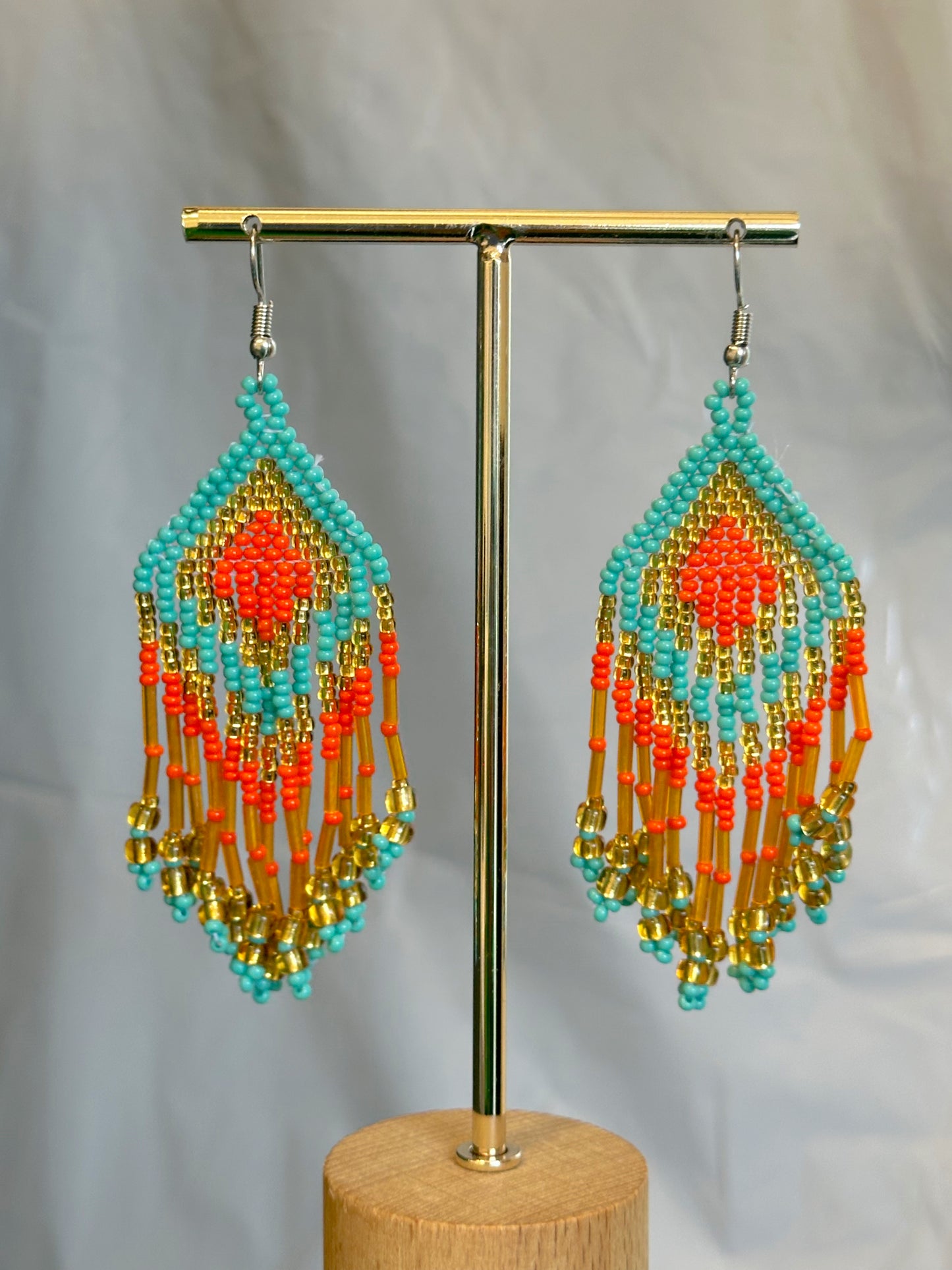 Western Aztec Multi Color Beaded Tassel Earrings