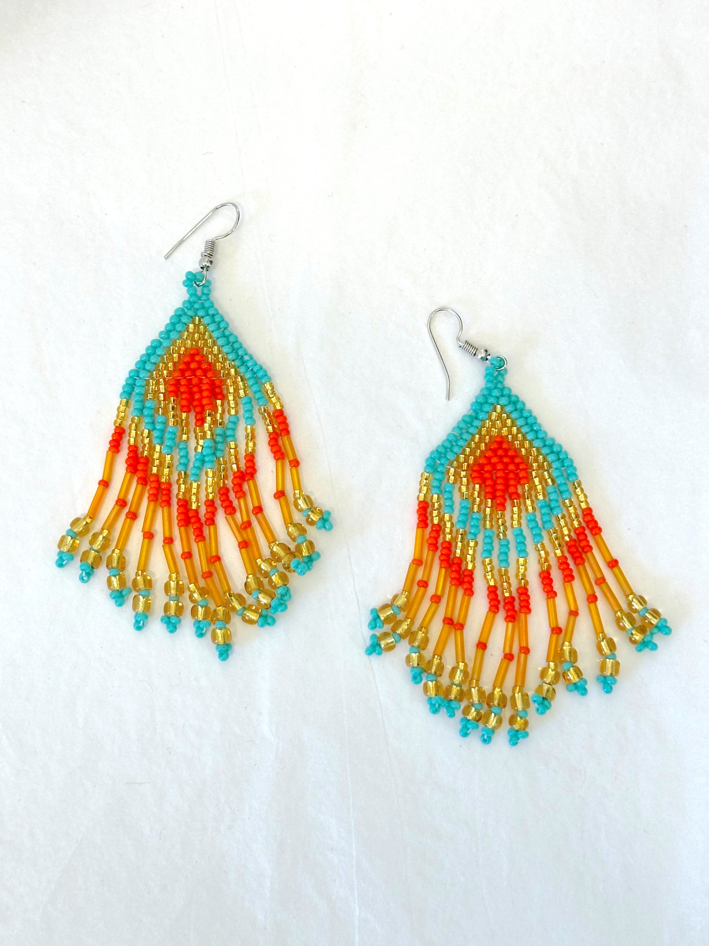 Western Aztec Multi Color Beaded Tassel Earrings