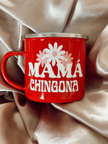 Mamá Chingona Red Enamel Camper Mug