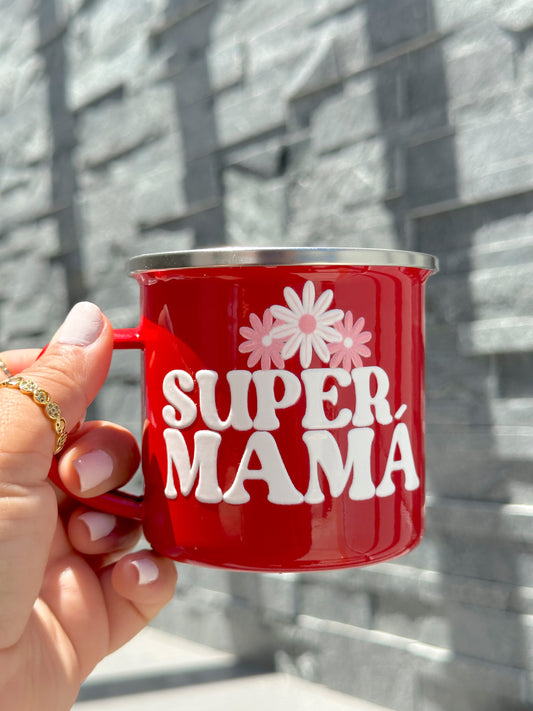 Super Mamá Red Enamel Camper Mug