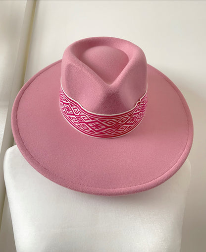 Pink Tribal Boho Stripe Fedora Hat