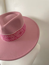 Load image into Gallery viewer, Pink Tribal Boho Stripe Fedora Hat
