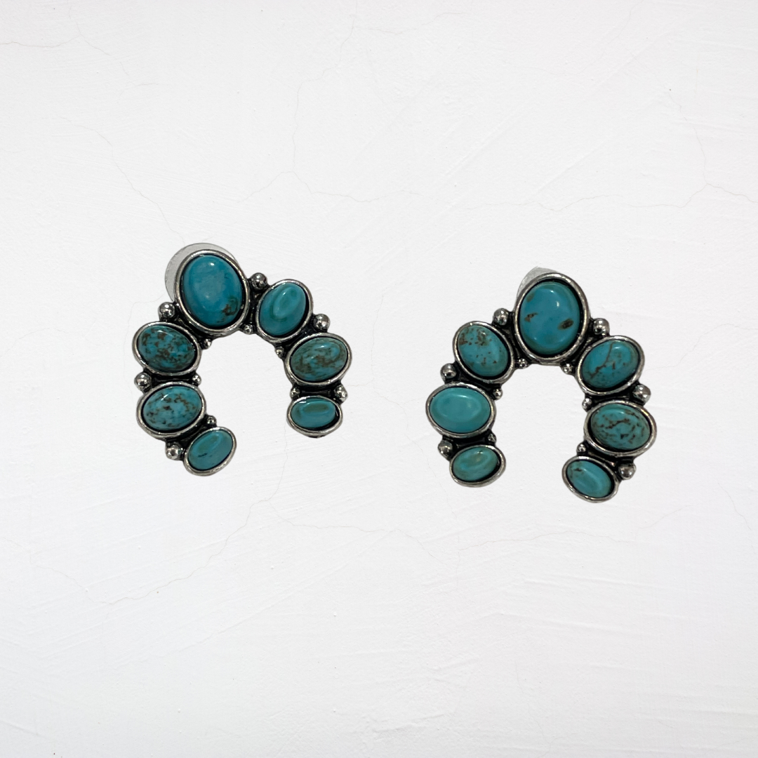 Turquoise Squash Blossom Stud Earrings