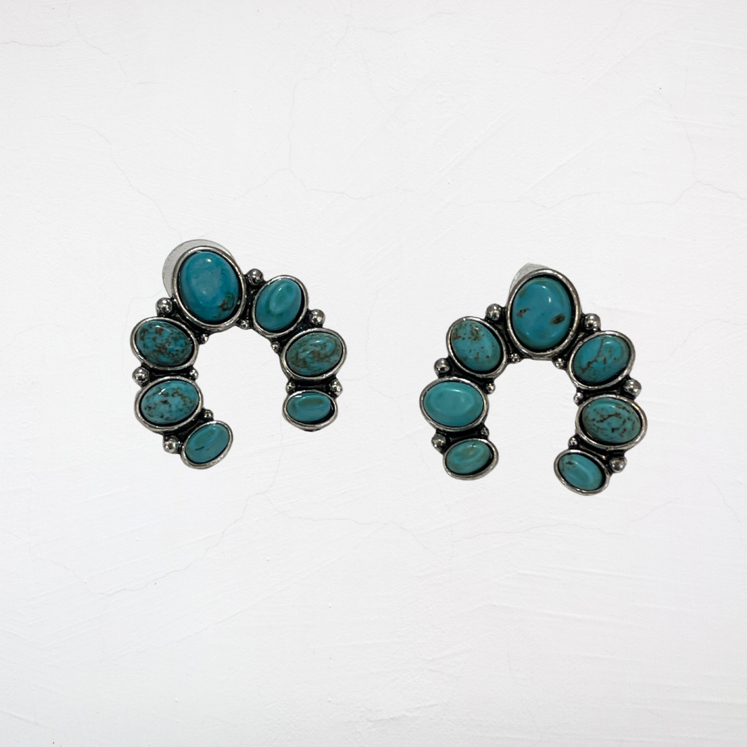 Turquoise Squash Blossom Stud Earrings